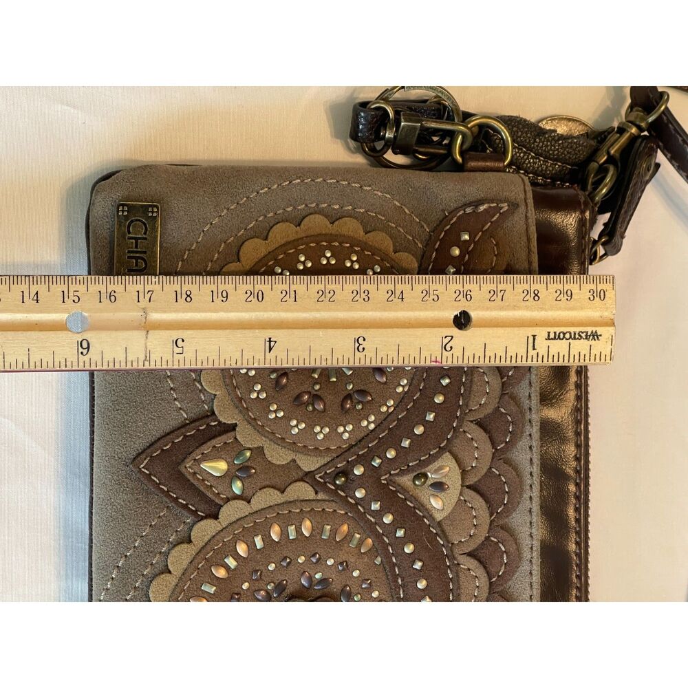 CHALA SAFARI COLLECTION OWL BIRD DOUBLE POCKET CELL PHONE CROSSBODY BAG-Brown - Picture 12 of 13